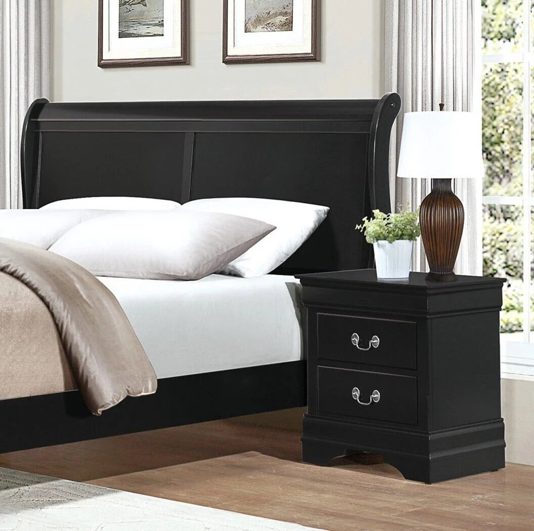 Black Finish 3pc Queen Bed and Nightstands Bedroom Set W984533