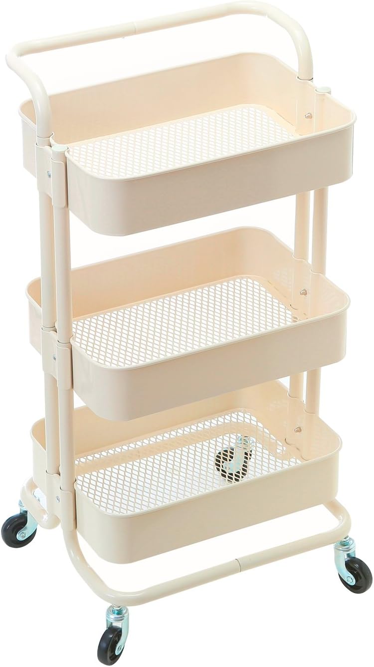 3-Tier Metal Rolling Utility Cart with Handles J257456