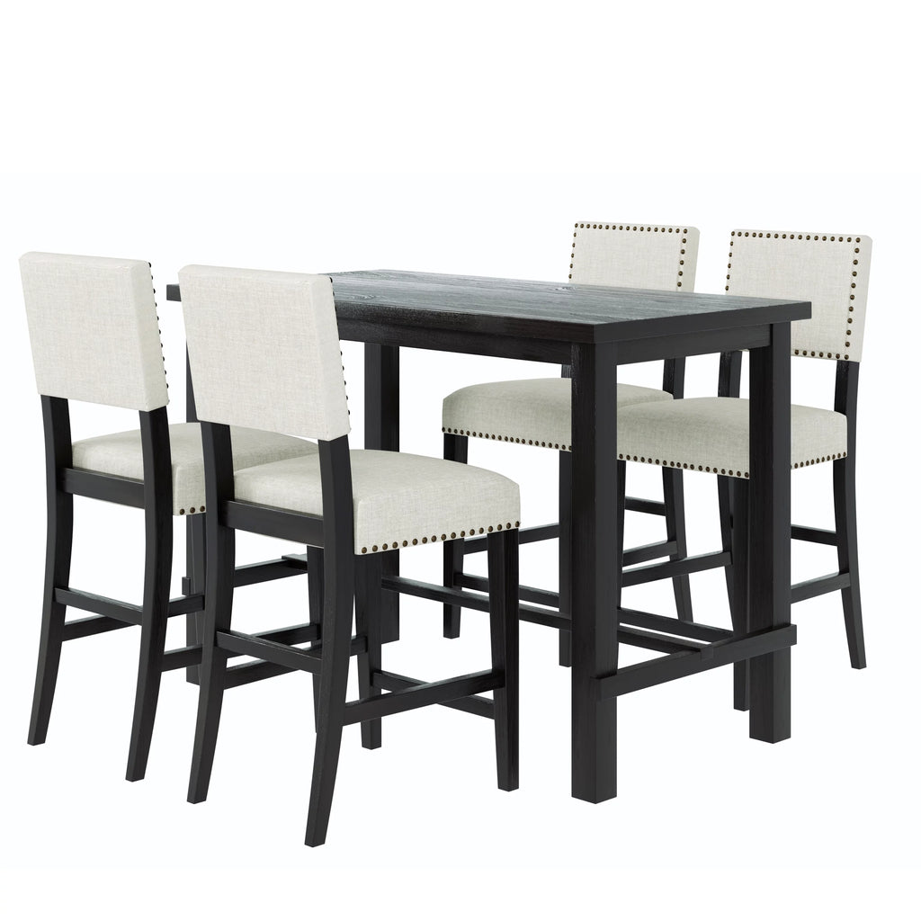 5 Piece Counter Height Dining Table Set with 4 Cushioned Chairs T77913