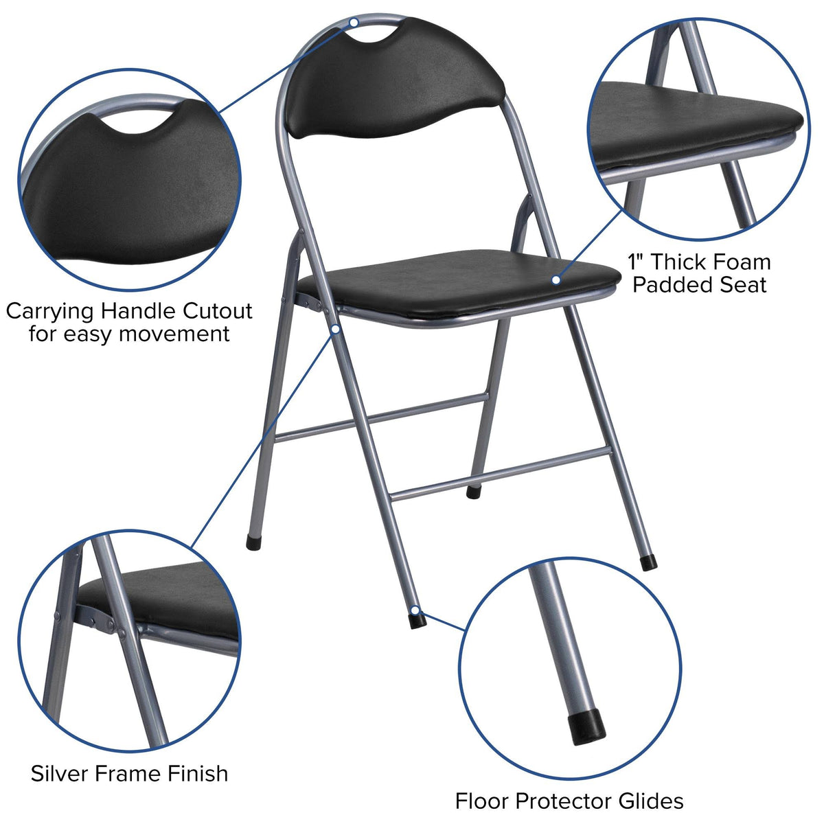 Black Vinyl Metal Folding Chair 4 Pk N22422