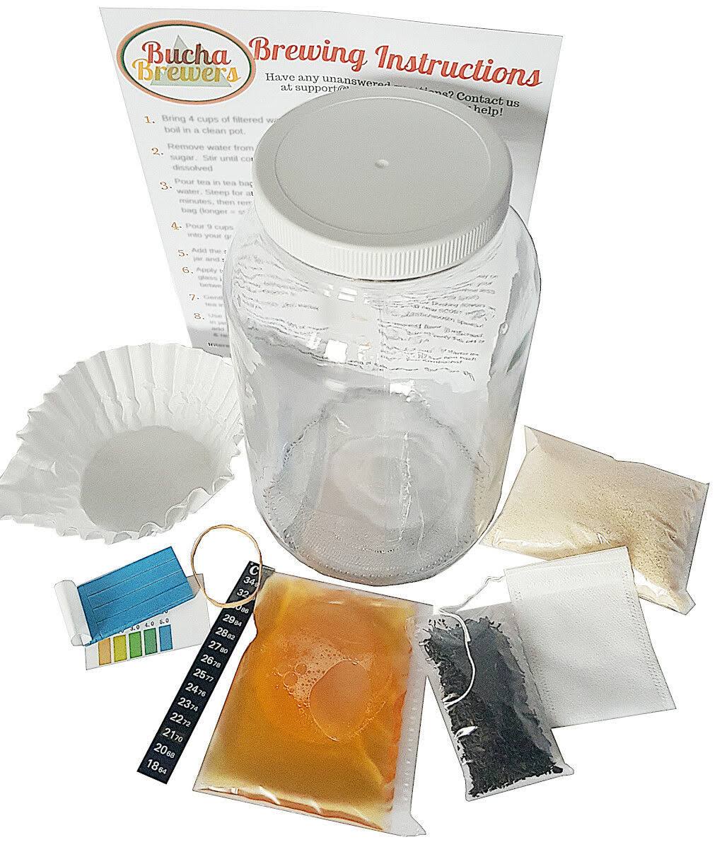 Kombucha Starter Kit with SCOBY, Starter Tea, Organic Sugar, Gallon Glass Jar with Lid T887