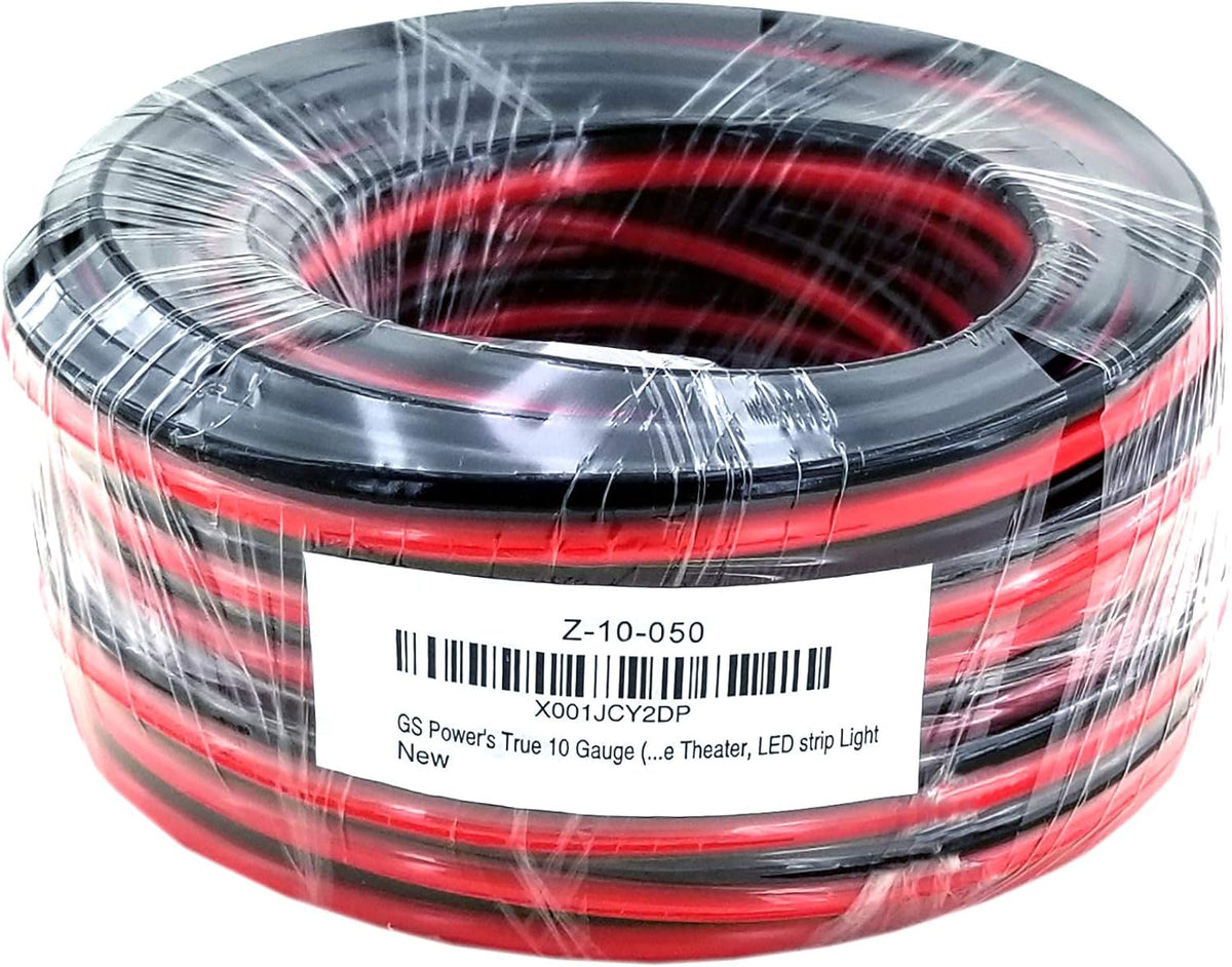 10 AWG 50 Feet Stranded Oxygen Free Copper Red/Black Bonded Zip Cord Cable H115