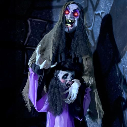 5.25-ft. Standing Gravekeeper Animatronic with Red LED Eyes and Sound Effects T3893