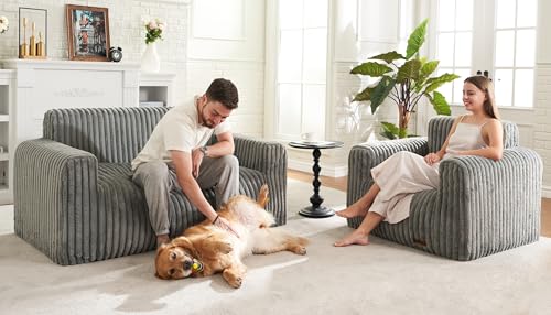 Large Grey Fluffy Bean Bag Sofa with Armrest F2310