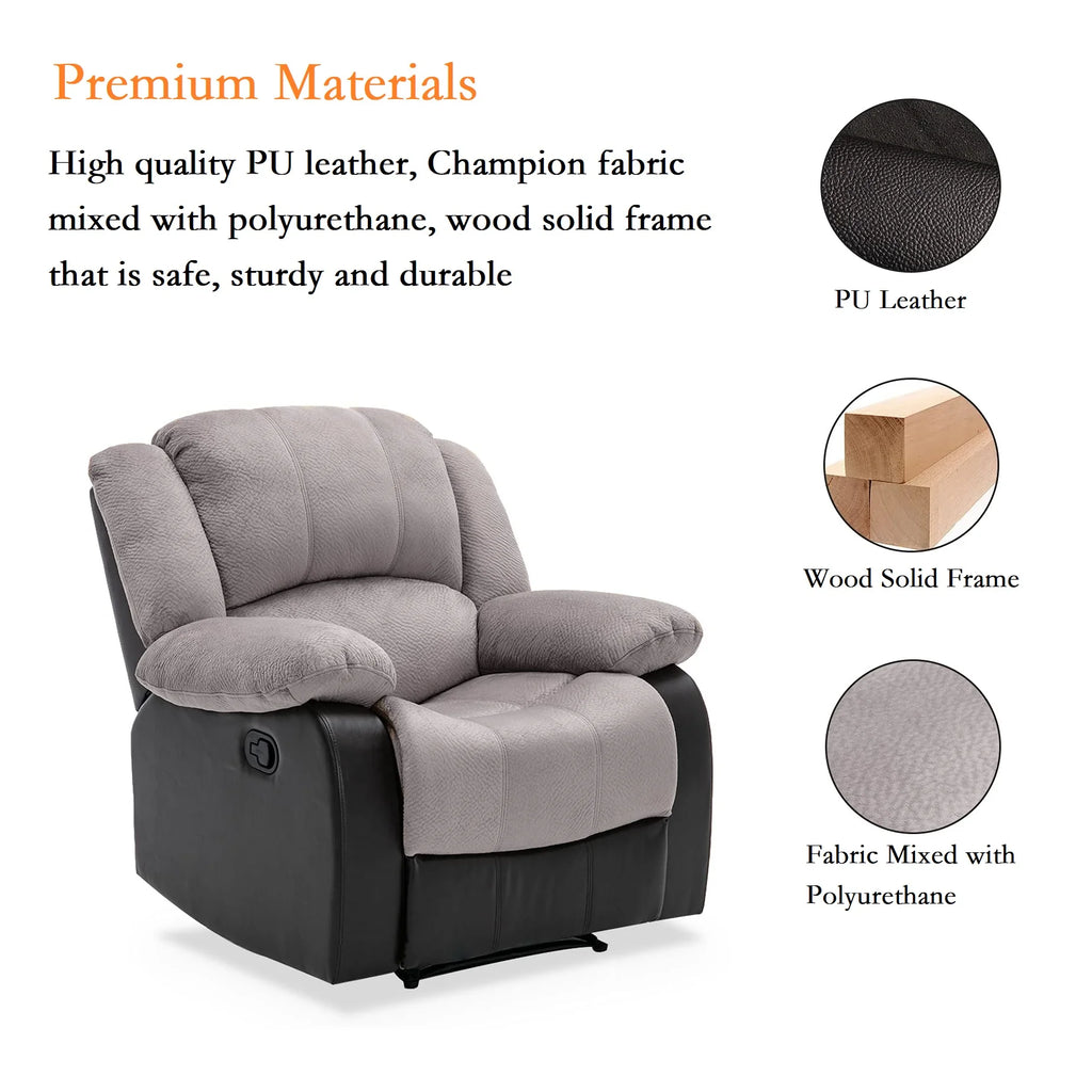Manual Single Reclining Sofa, Gray PU Leather Z4598