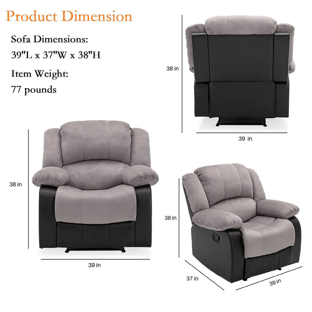 Manual Single Reclining Sofa, Gray PU Leather Z4598