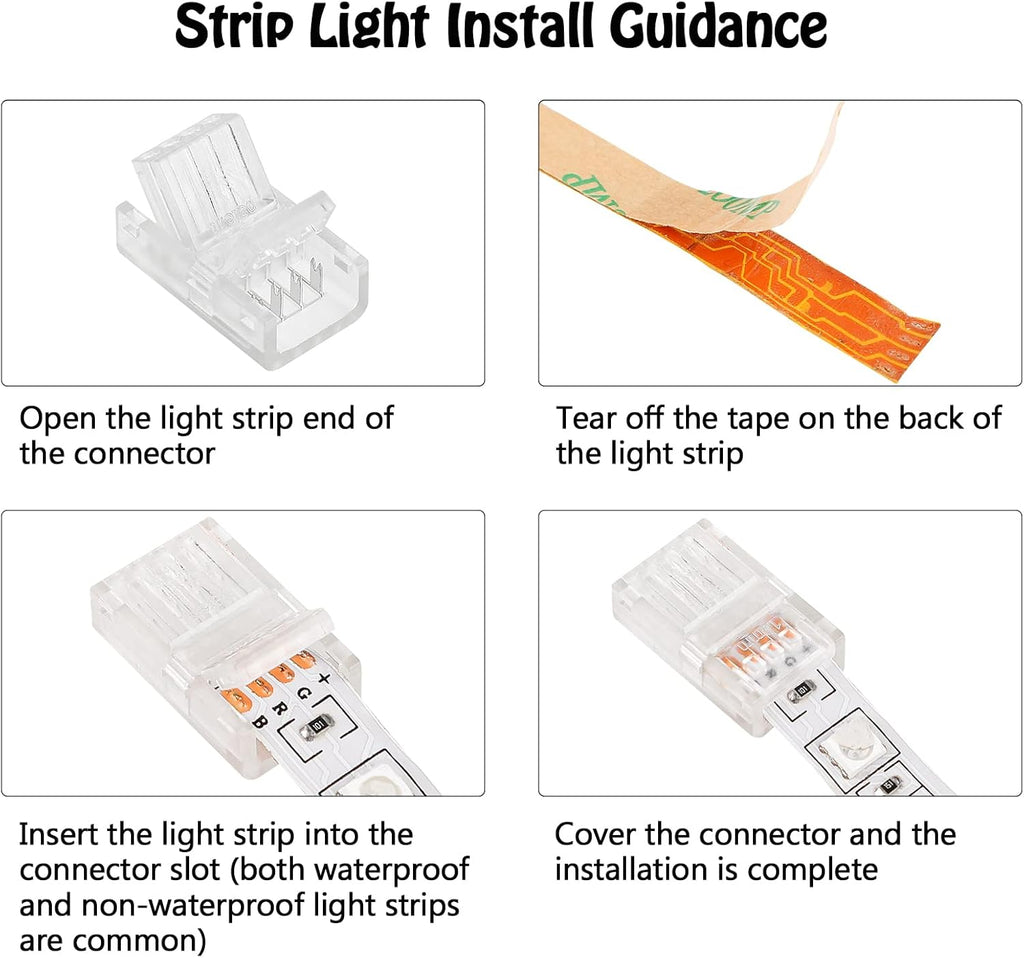 10 Pack 4 Pin LED Connector for 10mm RGB 5050 LED Strip Lights with 16.4ft Extension Cable P1853