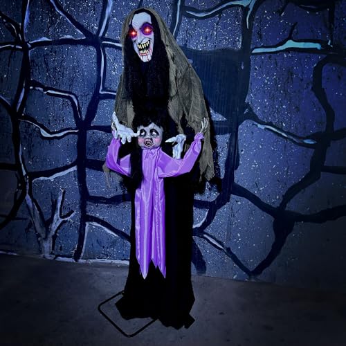5.25-ft. Standing Gravekeeper Animatronic with Red LED Eyes and Sound Effects T3893