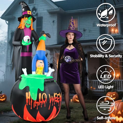 8ft Halloween Inflatable Witch Yard Decor with Built-in LED Lights B822981