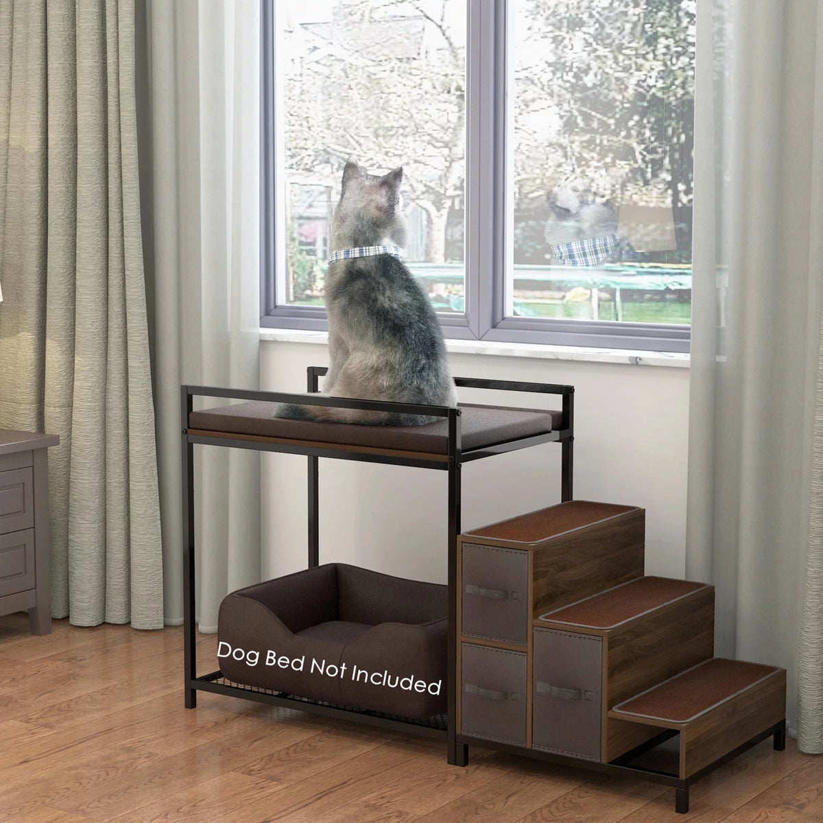 Dog Bunk Bed Elevated with Non-slip Pad and Storage F840751