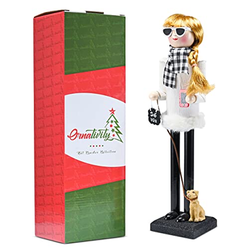 White and Black Wooden Nutcracker Woman 15" E178567