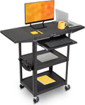 Black Height Adjustable Utility Cart with Drop Leaf Shelves and Pullout Laptop Tray D4064