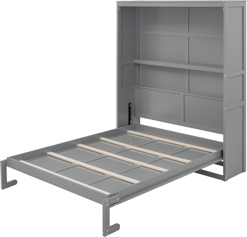 Gray Queen Size Murphy Bed with Shelves M972235