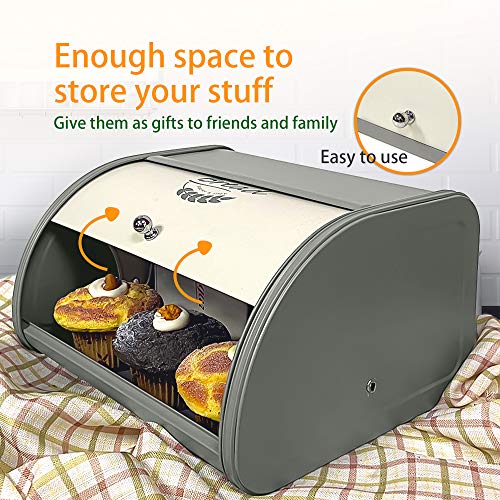 Metal Bread Box with Roll Top Lid Q3442