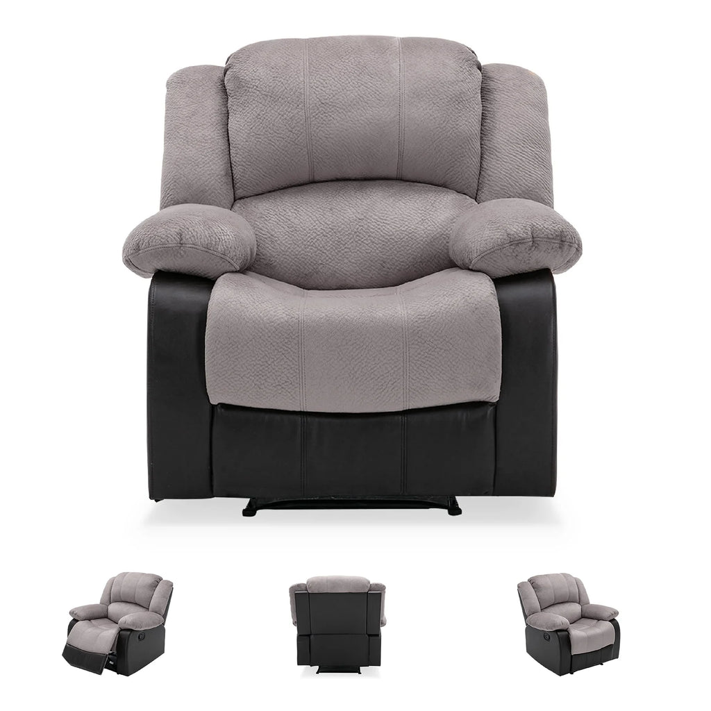 Manual Single Reclining Sofa, Gray PU Leather Z4598