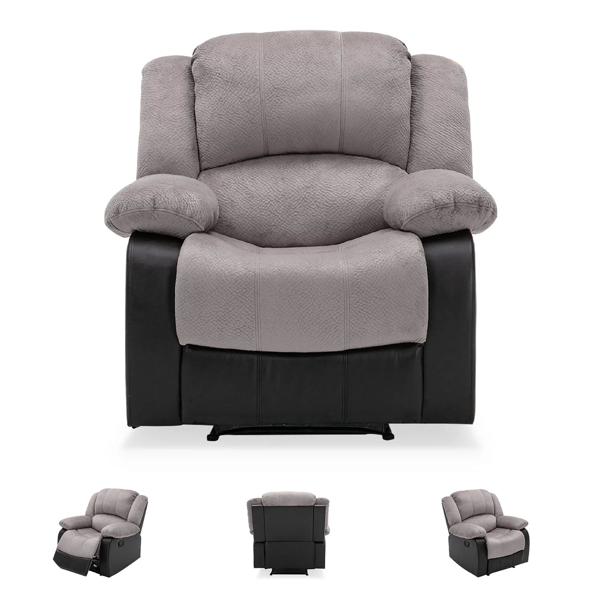 Manual Single Reclining Sofa, Gray PU Leather Z4598