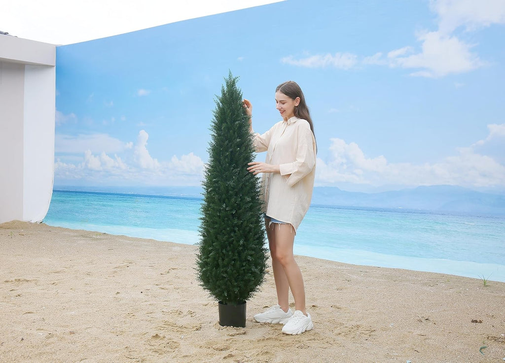 Artificial Cedar Topiary Tree Potted Plants UV Resistant Leaves Outdoor Artificial Shrub C358810