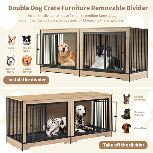 75’’ Double Dog Crate Furniture with Removable Divider & Trays K18344