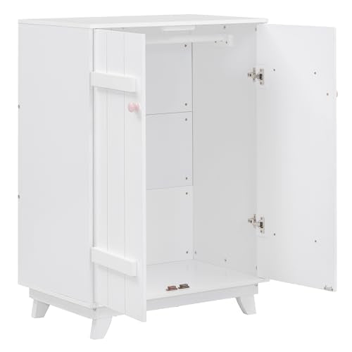 White Wooden Wardrobe Cabinet with Hanging Rod and Doors M71073