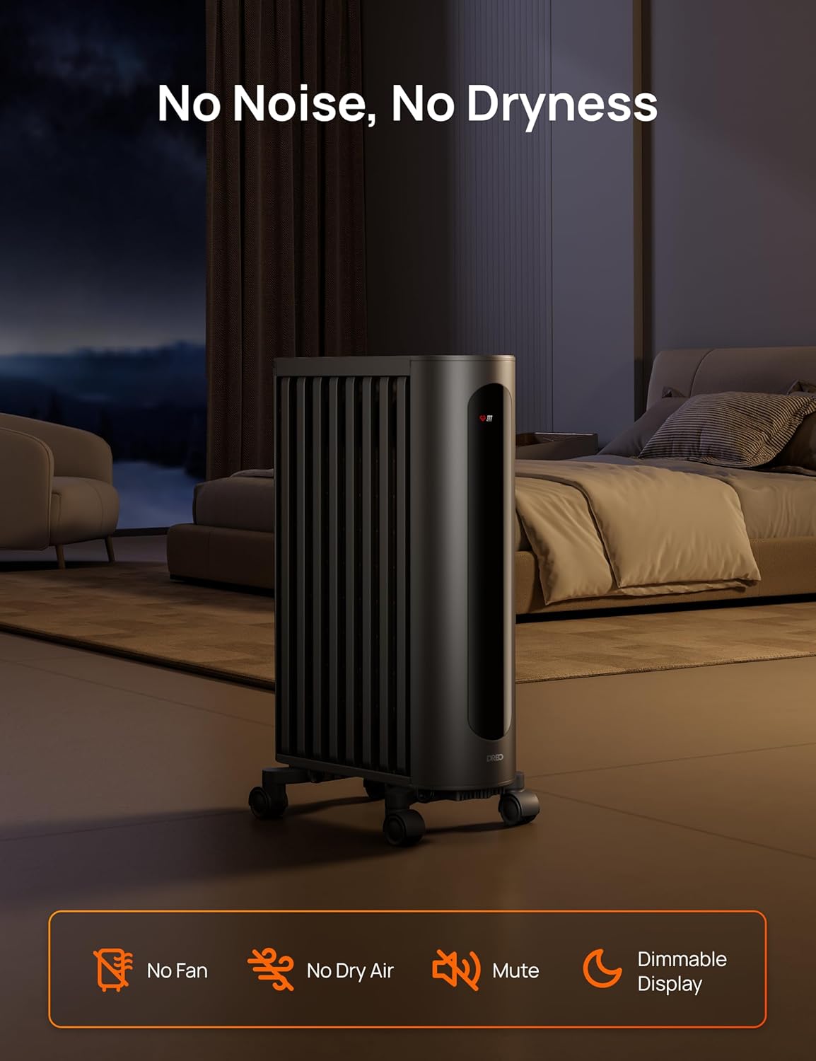 1500W Oil Filled Radiator Heater with Remote Control, Gray N6571