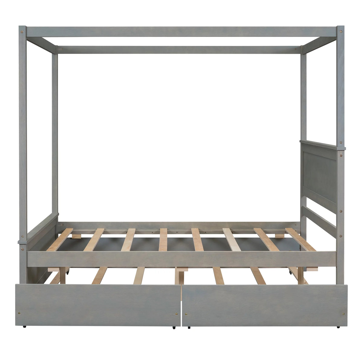 Gray Full Size Canopy Bed Frame with Trundle and 2 Storage Drawers B867