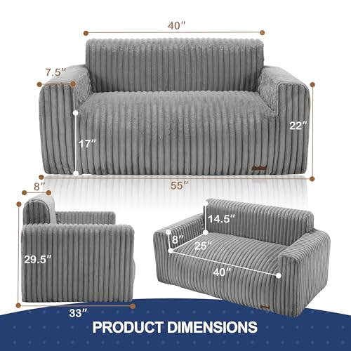 Large Grey Fluffy Bean Bag Sofa with Armrest F2310