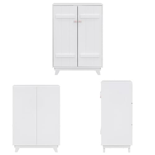 White Wooden Wardrobe Cabinet with Hanging Rod and Doors M71073