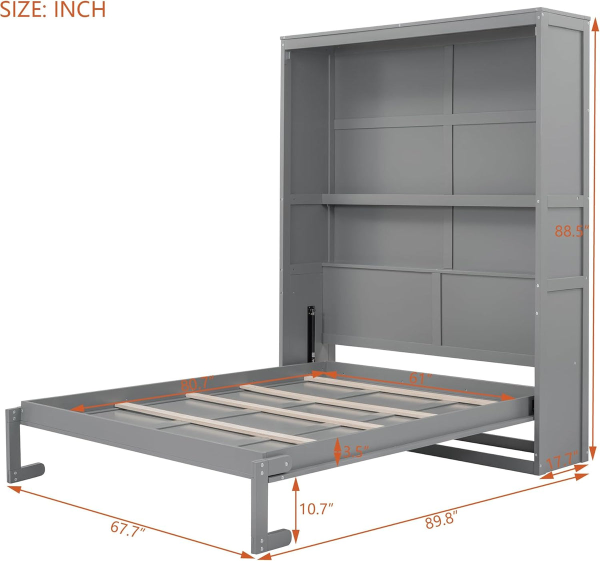 Gray Queen Size Murphy Bed with Shelves M972235