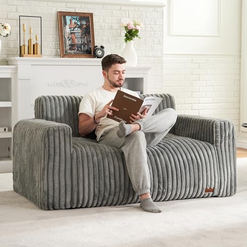 Large Grey Fluffy Bean Bag Sofa with Armrest F2310