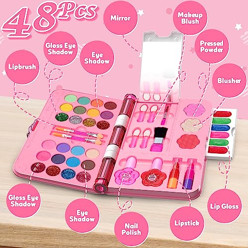 48Pcs Washable Play Make Up Toys Set with Mirror (Blue) B22567
