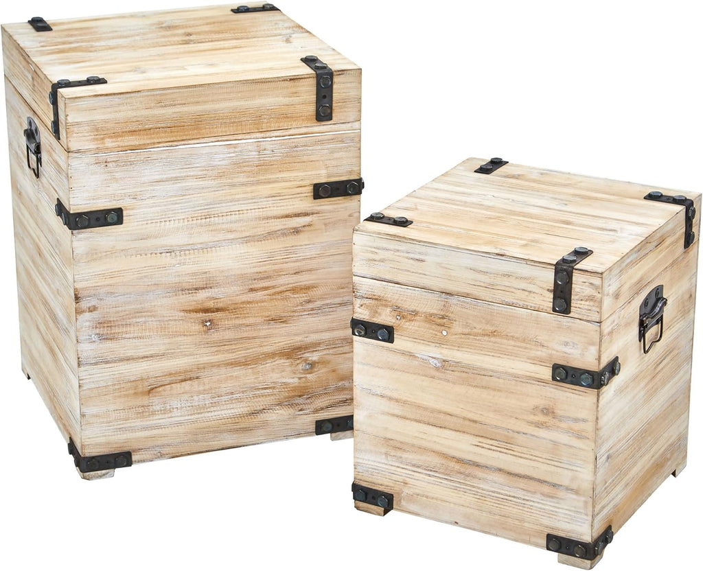 White Wash Storage Boxes/Trunks (Set of 2) L9413