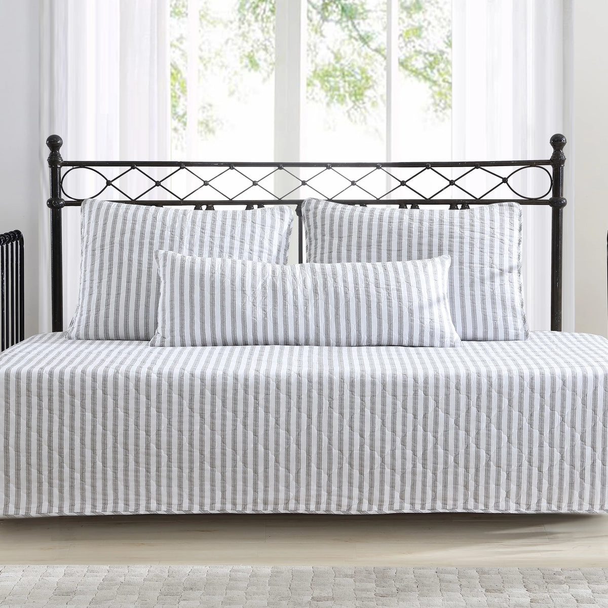 Grey Ticking Stripe 39 X 75 Daybed Cover Set C62050