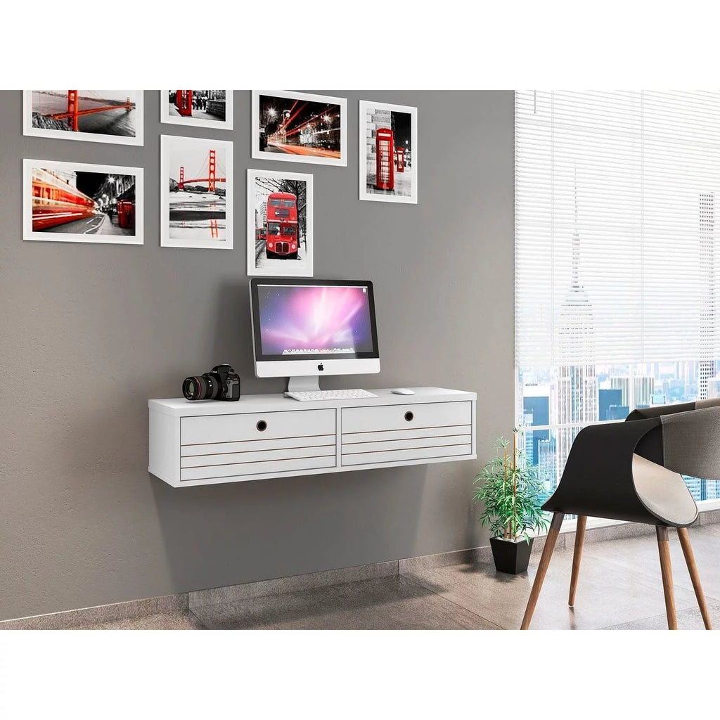 White 2 Shelf Floating Office Desk C8392