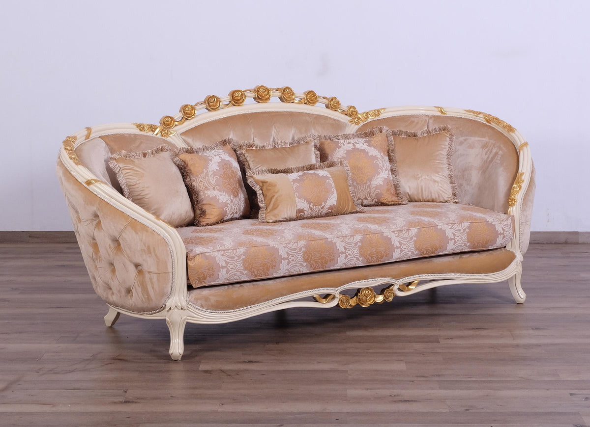 Beige & Gold Wood Trim Sofa Set O634
