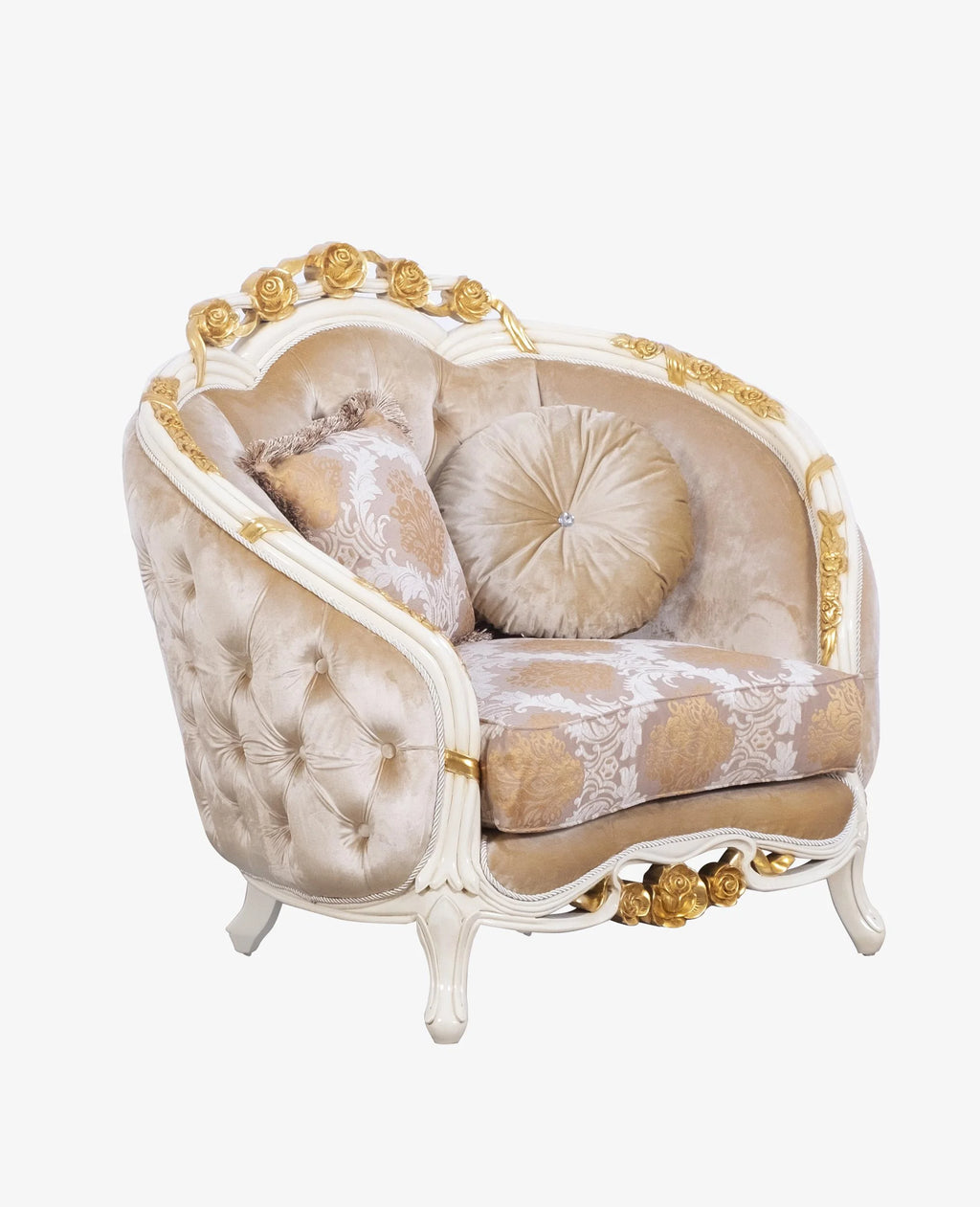 Beige & Gold Wood Trim Sofa Set O634
