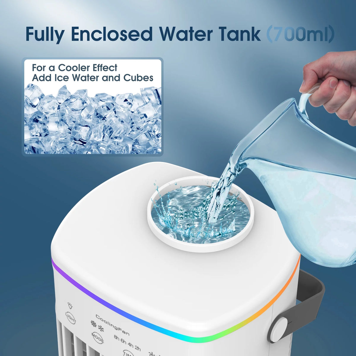 Portable 700ml Mini Evaporative Air Cooler Desk Fan with 4 Speeds W418