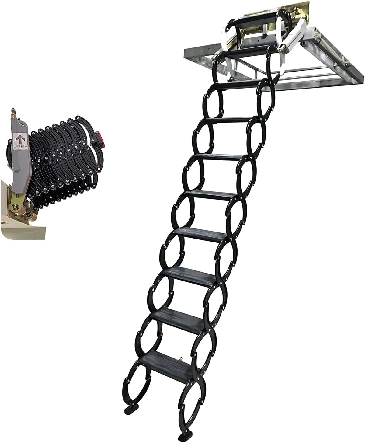 Black Wall Mounted Telescopic Folding Ladder H2585
