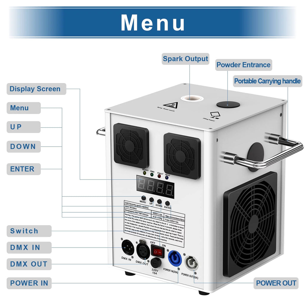 Cold Spark Machine 3-16FT Adjustable Stage Special Effect Machine with Wireless Remote Control DMX Low Noise Stage Equipment for Wedding DJ Disco Party 2pcs T729218