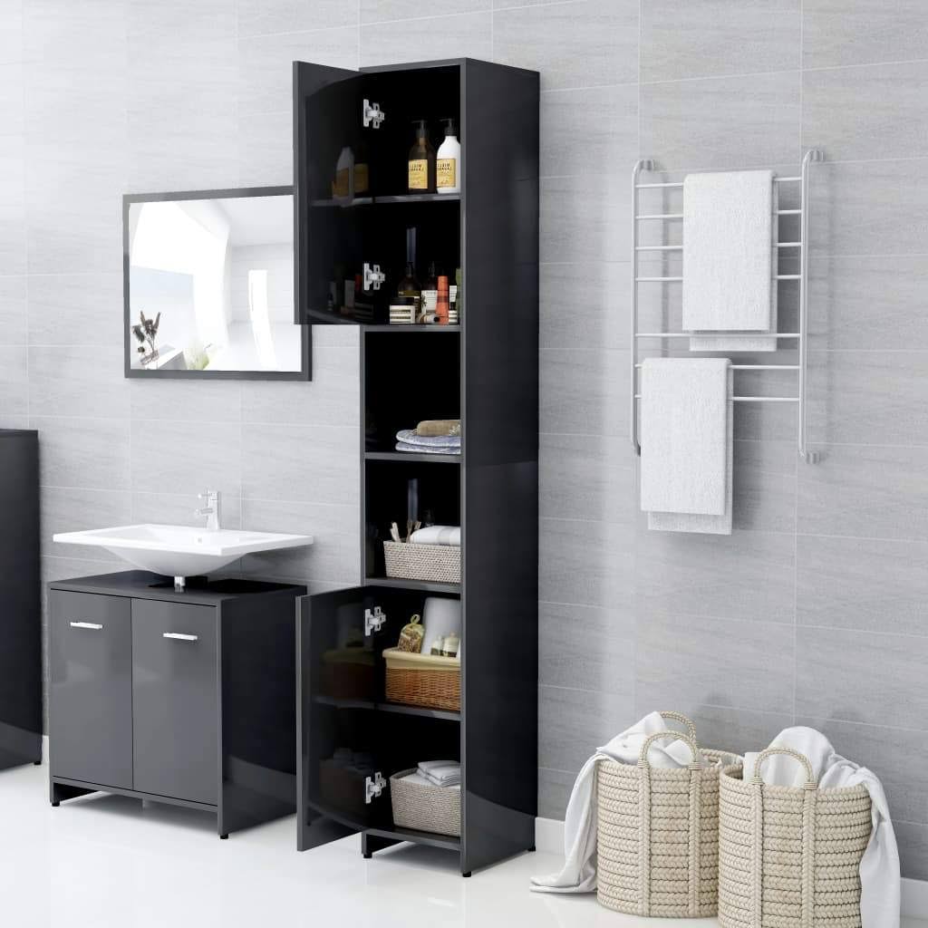 Bathroom Cabinet High Gloss Gray Chipboard B88782