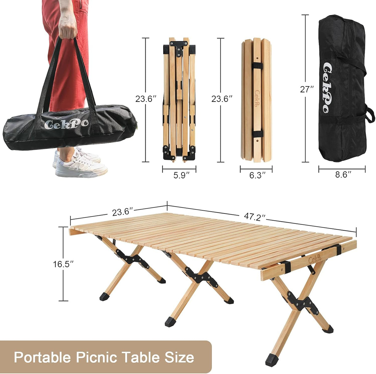 Portable Wooden Folding Picnic Table with Carry Bag R3545