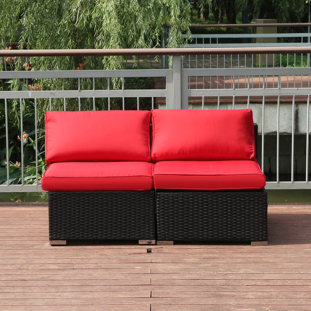 2 Pcs PE Rattan Wicker Patio Sofa Set W39579