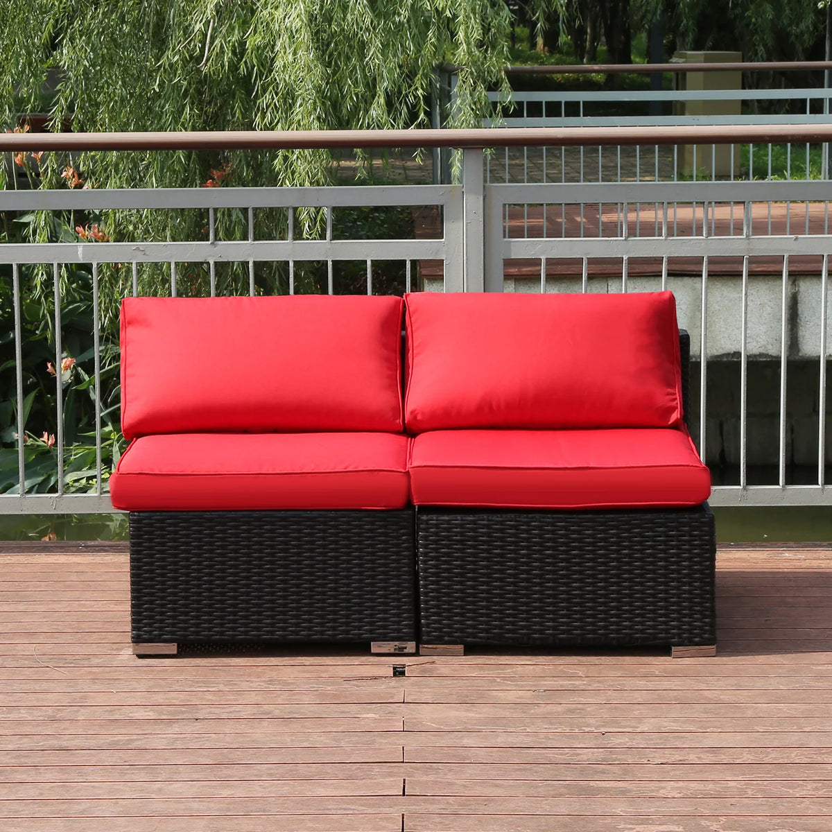 2 Pcs PE Rattan Wicker Patio Sofa Set W39579