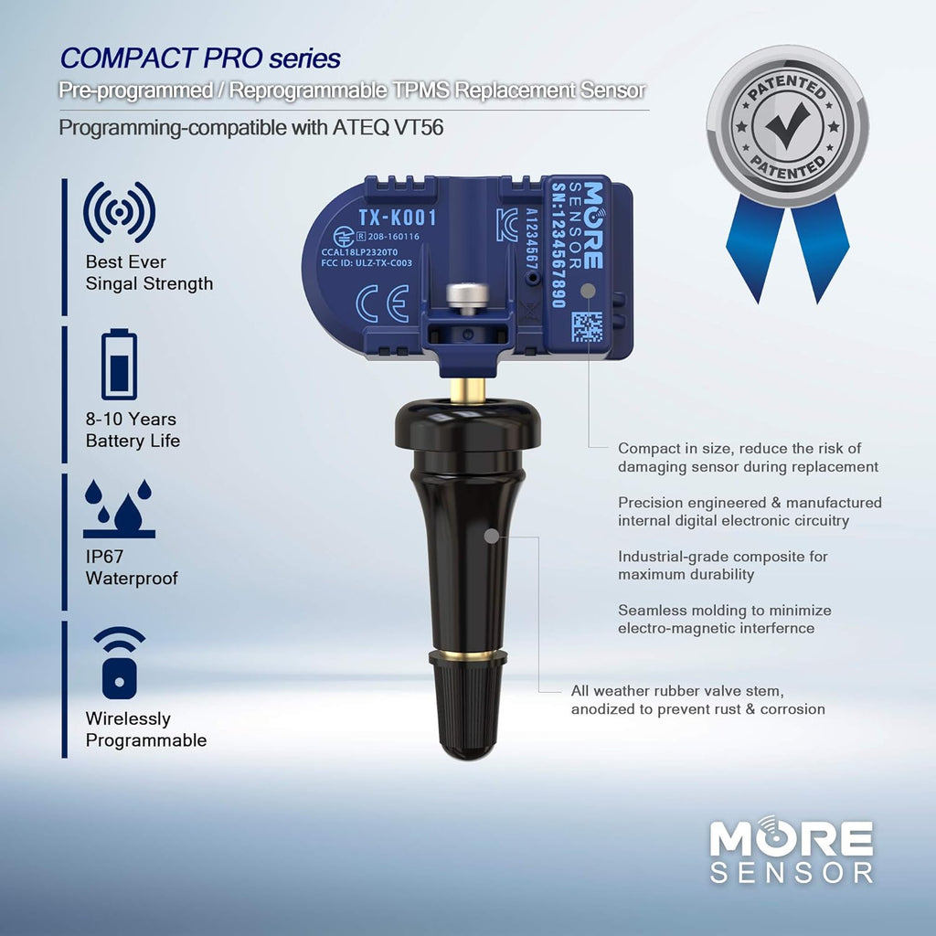 TPMS Tire Pressure Sensor 4-Pack with Rubber Valve Stem F2547