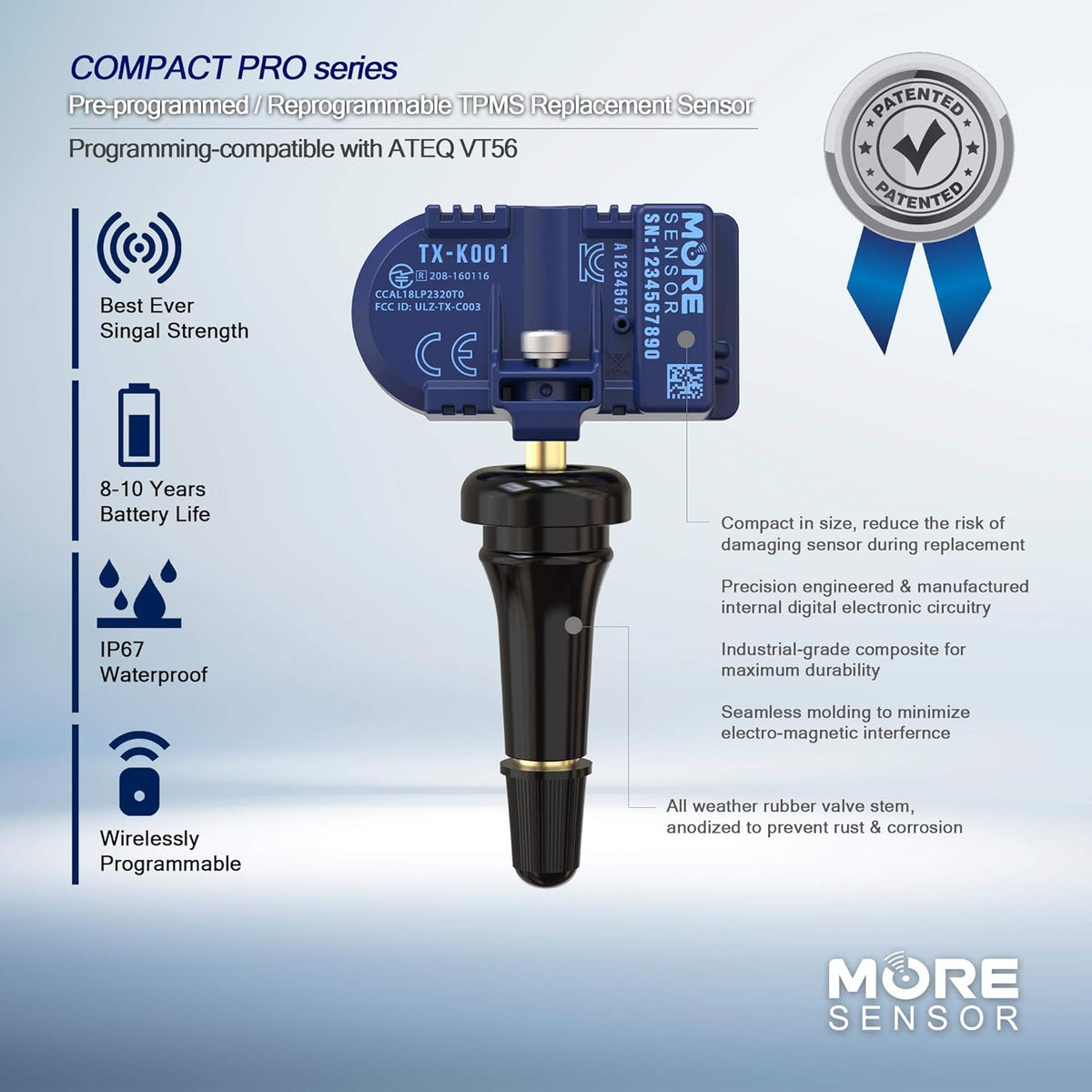TPMS Tire Pressure Sensor 4-Pack with Rubber Valve Stem F2547
