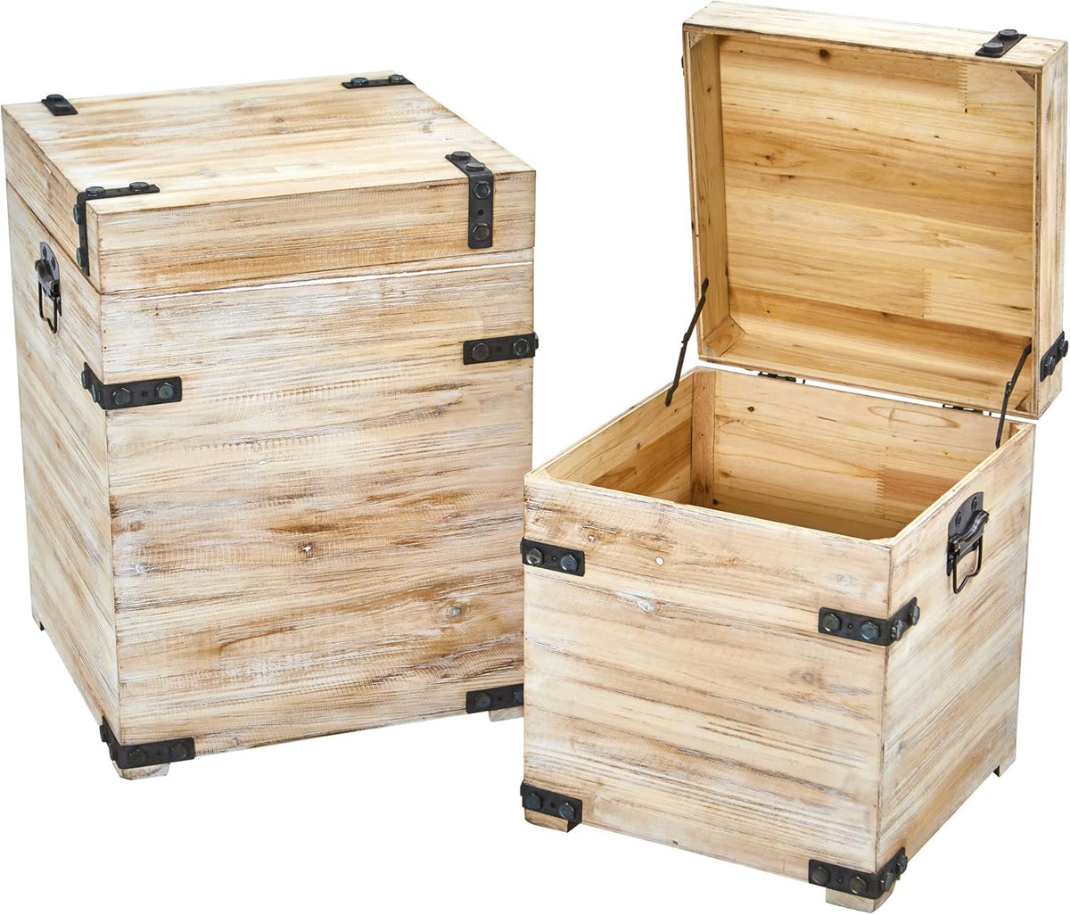 White Wash Storage Boxes/Trunks (Set of 2) L9413