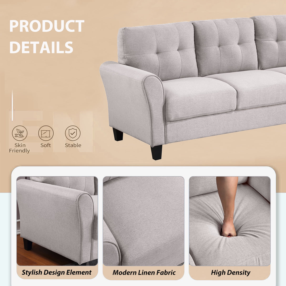 Light Grey Linen 2+3-Seat Sofa Set O953