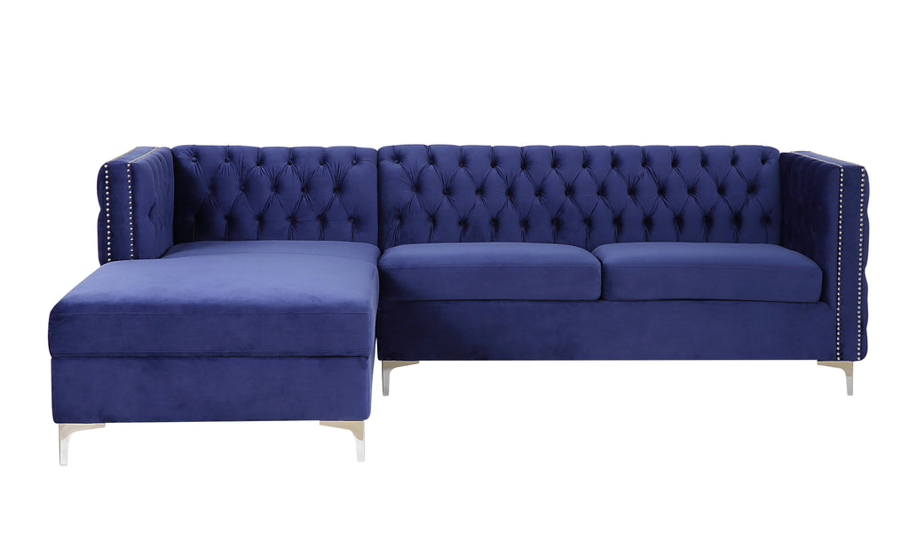 Navy Blue Velvet Sectional Sofa J50860