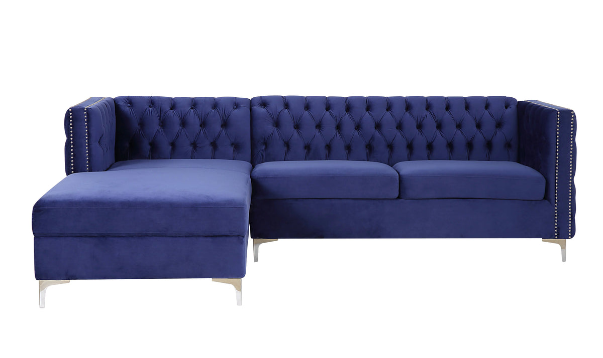 Navy Blue Velvet Sectional Sofa J50860