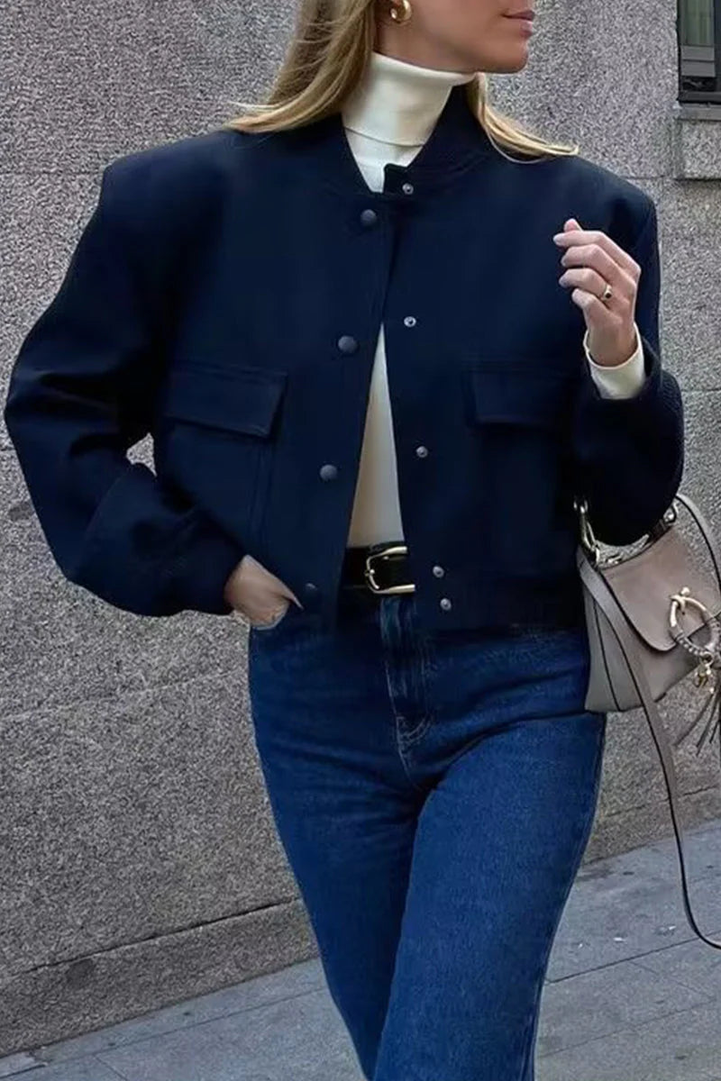 Solid Mandarin Collar Outerwear G630