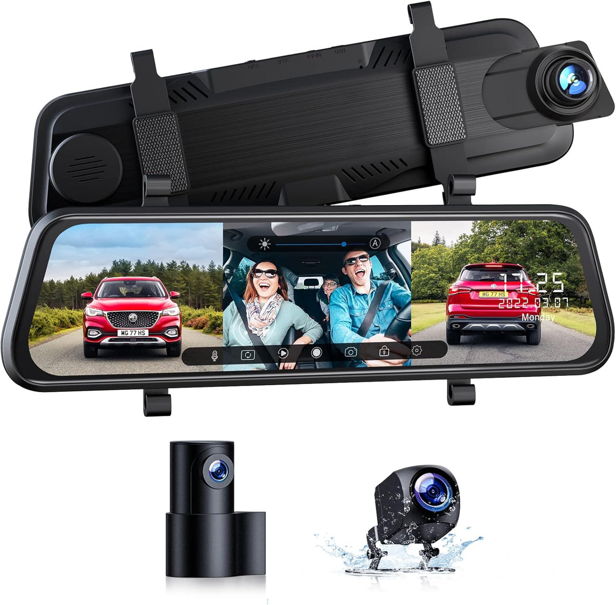 10'' Touch Screen 3 Channel Mirror Dash Cam K3636